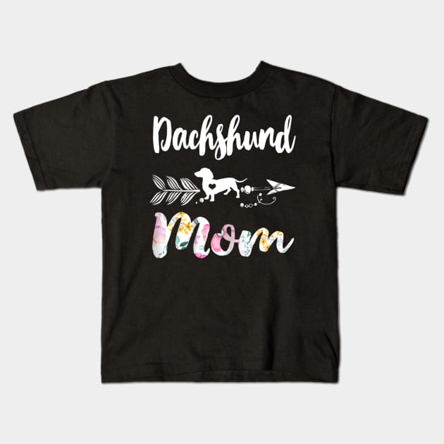 Dachshund Mom Floral Pattern Kids T-Shirt by Xamgi